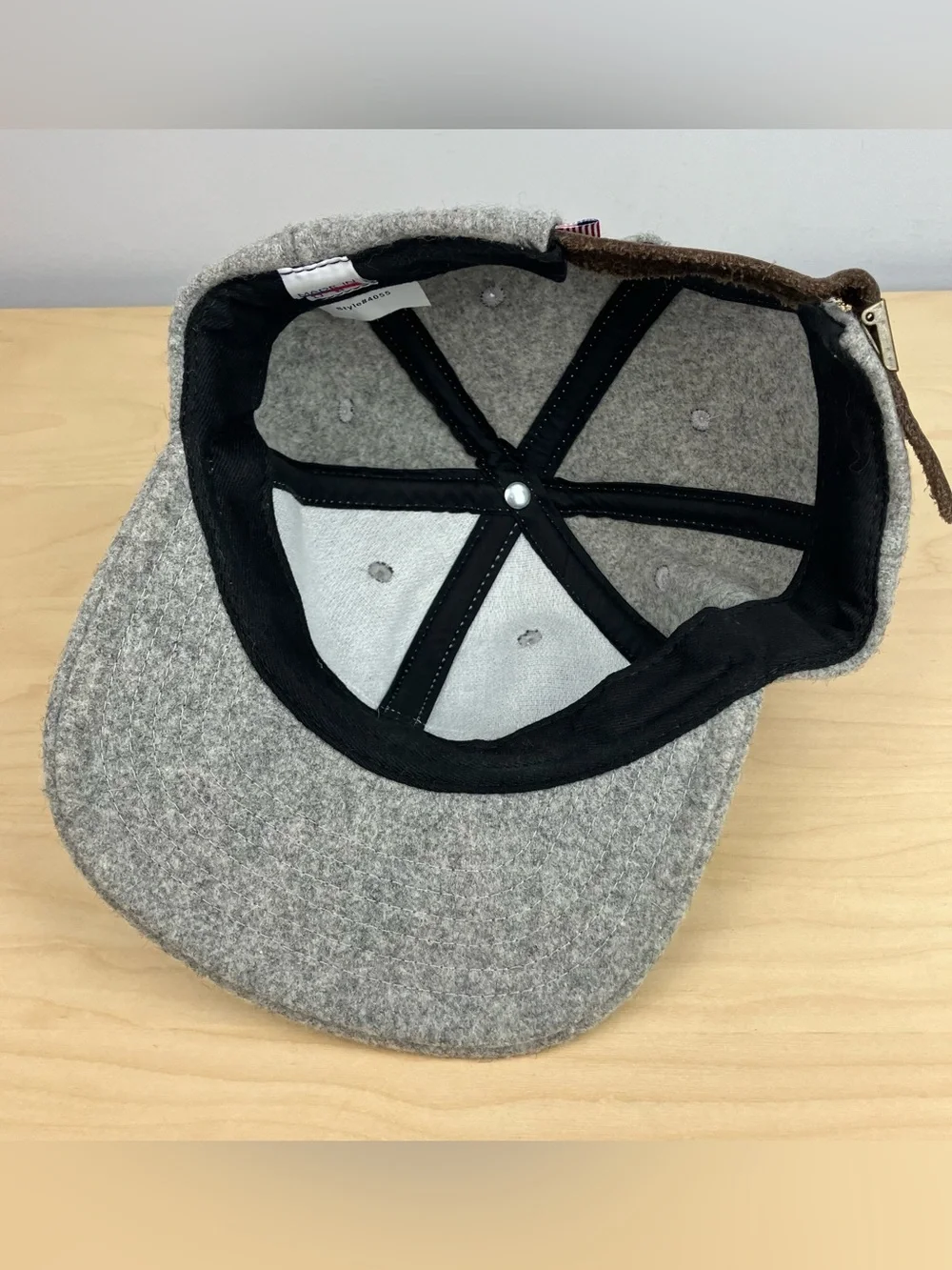 Vintage Woolrich Wool Blend Strapback Hat Gray Patch Logo Made in USA. In good c